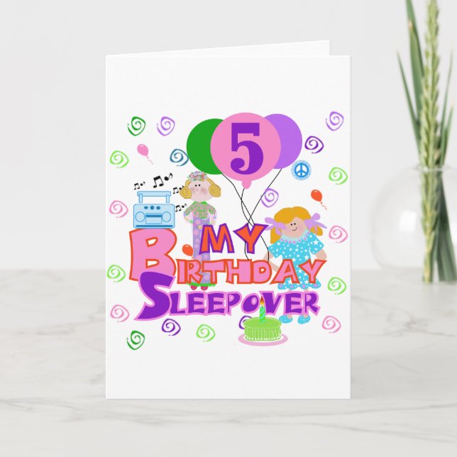 5th Birthday Sleepover Tshirts and Gifts Card (Front)