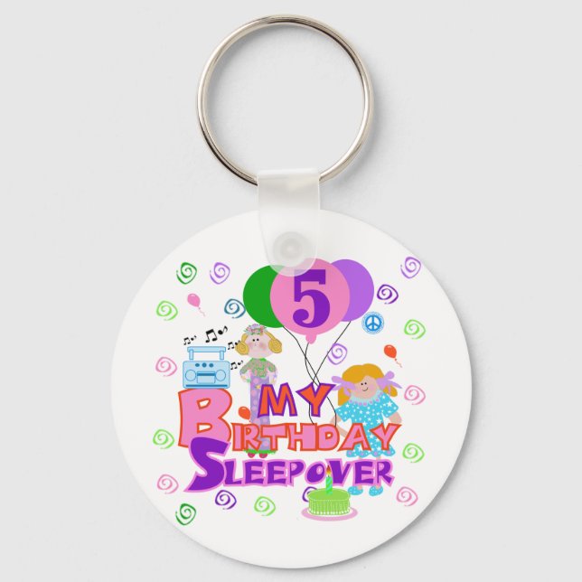 5th Birthday Sleepover Tshirts and Gifts Key Ring (Front)