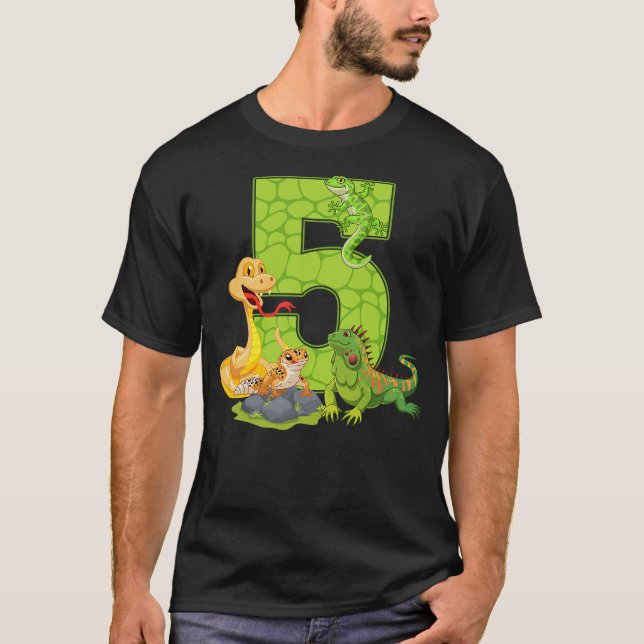 5th Birthday Snake Lizard Reptile 5 Year Old Birth T-Shirt (Front)