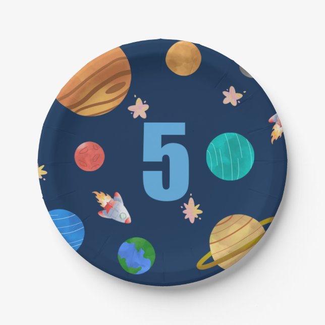 5th Birthday Solar System Planets Paper Plate (Front)