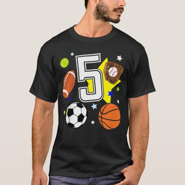 5th Birthday Sports Birthdayheme 5 Year Old Boy fu T-Shirt (Front)