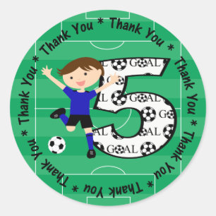 5th Birthday Thank You Blue and Black Soccer Goal Classic Round Sticker