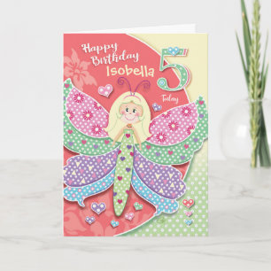 5th Birthday, Tiny, Cute Butterfly-Girl Card