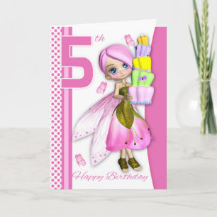 5th Birthday Tipsy Cake Fantasy Fairy Cutie Pie Card
