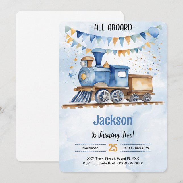 5th Birthday Train Party Invitation (Front/Back)