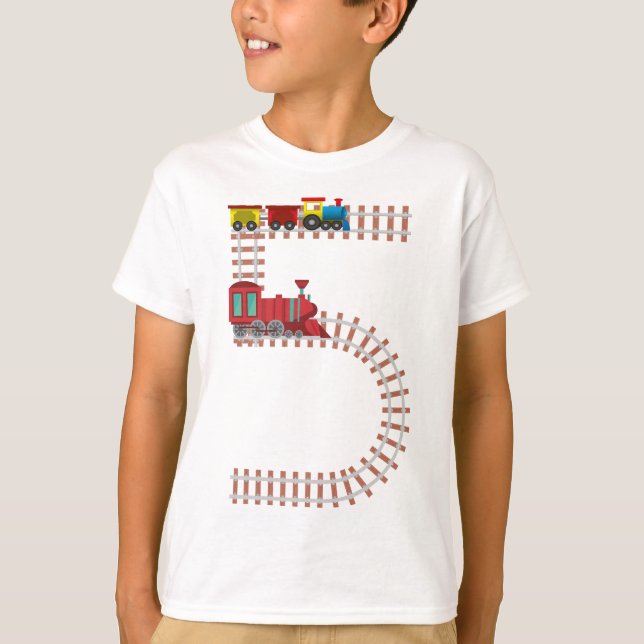 5th Birthday Train Railroad Themed 5 Year Old Kids T-Shirt (Front)