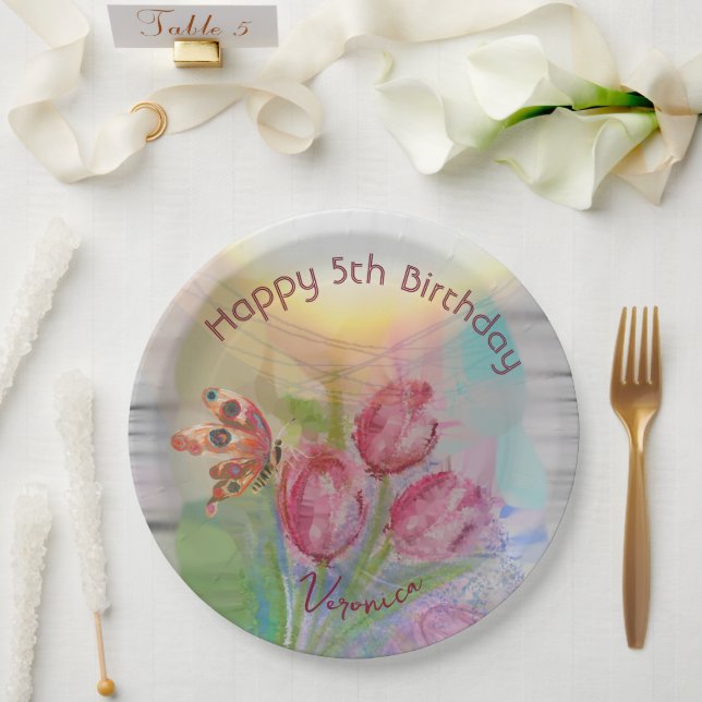 5th birthday tulip Party Plates (Wedding)