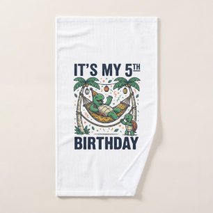 5th Birthday Turtle Hammock Vintage Engraving Desi Hand Towel