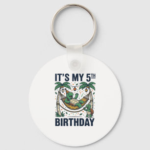 5th Birthday Turtle Hammock Vintage Engraving Desi Key Ring