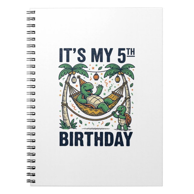 5th Birthday Turtle Hammock Vintage Engraving Desi Notebook (Front)