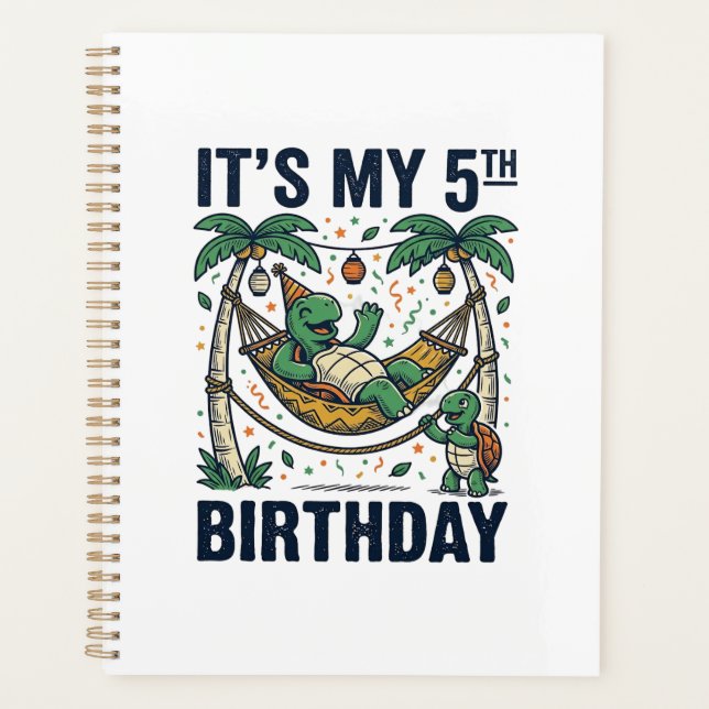 5th Birthday Turtle Hammock Vintage Engraving Desi Planner (Front)