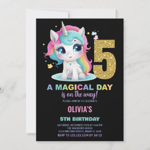 5th Birthday Unicorn Birthday Invitations