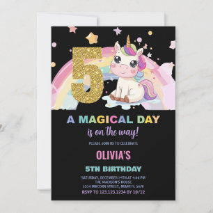 5th Birthday Unicorn Birthday Invitations
