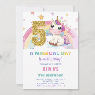 5th Birthday Unicorn Birthday Invitations