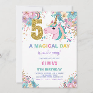 5th Birthday Unicorn Birthday Invitations