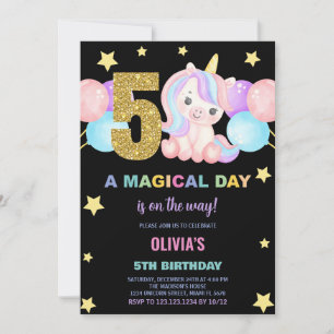 5th Birthday Unicorn Birthday Invitations