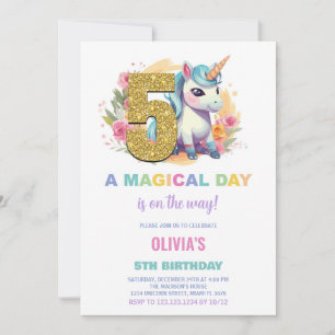 5th Birthday Unicorn Birthday Invitations