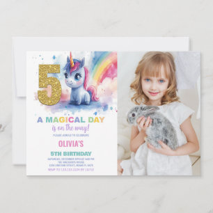 5th Birthday Unicorn Birthday Invitations photo