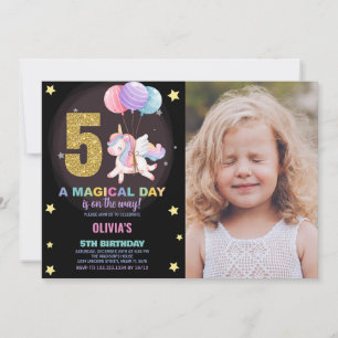 5th Birthday Unicorn Birthday Invitations photo