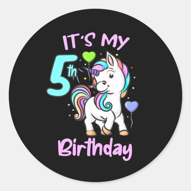 5th Birthday Unicorn Kids Gifts For Girls Classic Round Sticker (Front)