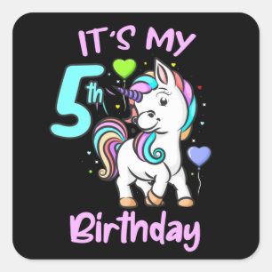 5th Birthday Unicorn Kids Gifts For Girls Square Sticker