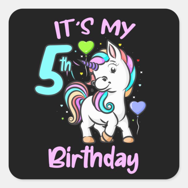 5th Birthday Unicorn Kids Gifts For Girls Square Sticker (Front)