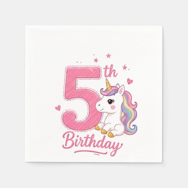 5th Birthday Unicorn Napkins (Front)