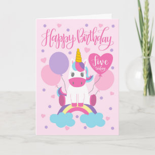 5th Birthday Unicorn Sitting On Rainbow Card