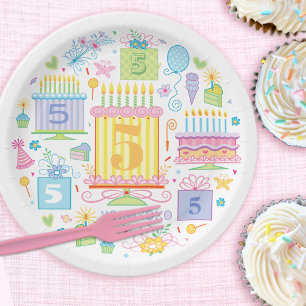 5th Birthday Whimsical Girly Paper Plate