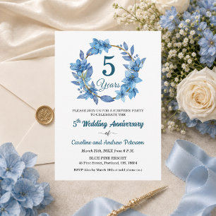 5th Blue Floral Surprise Wedding Anniversary  Invitation