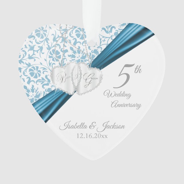 5th Blue Wedding Anniversary Ornament (Front)