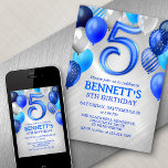 5th Boys Blue Birthday Invitation<br><div class="desc">A party, a whole party, and nothing but a party. That's what's in this birthday design. Featuring bold numbers and elegant typography surrounded by balloons, this design is as fun and bold as he is. The blue and silver colour scheme lends an edgy, masculine air to the design. Perfect for...</div>