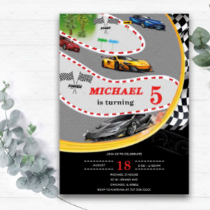 5th Boys Car Birthday Invitations