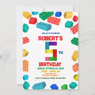 5th Building Blocks Birthday   Invitation