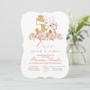 5th Castle Gold Crown Princess Floral Birthday Invitation