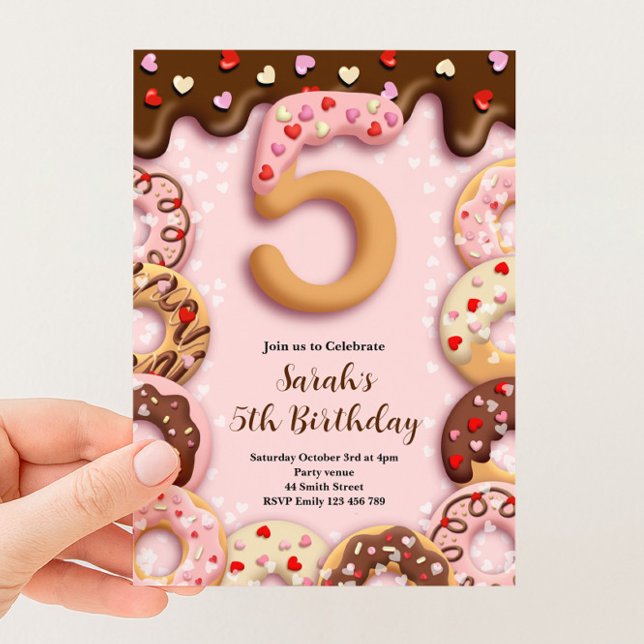 5th Doughnut Birthday Girls Invitation (Creator Uploaded)