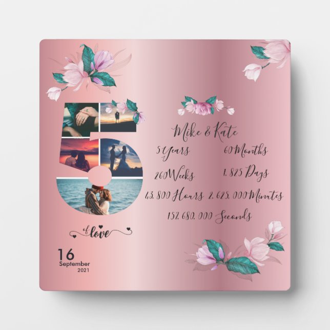 5th Engagement Wedding Anniversary Photo collage  Plaque (Front)