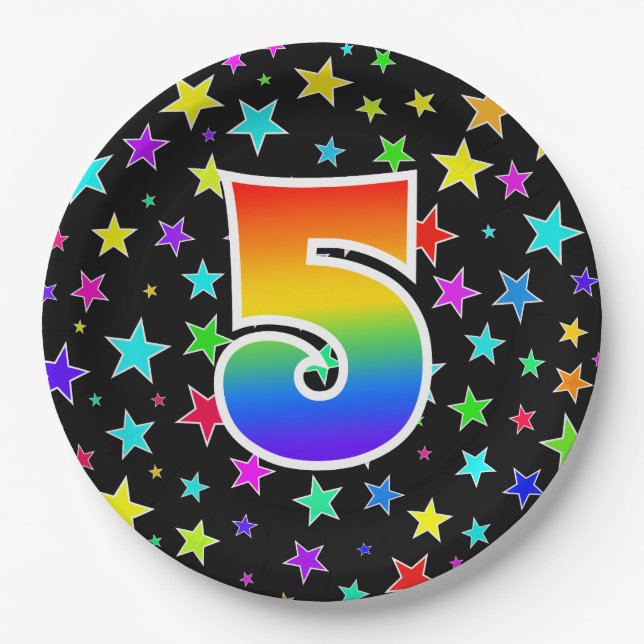 5th Event: Bold, Fun, Colourful Rainbow 5 Paper Plate (Front)