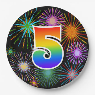 5th Event - Fun, Colourful, Bold, Rainbow 5 Paper Plate