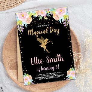 5th Floral Pink Magical Fairy Birthday Invitations