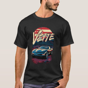 5th Gen Vette Car Patriotic American Flag Sunset U T-Shirt