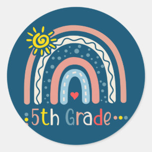5th Grade Boho Rainbow Teacher Student Back To Classic Round Sticker