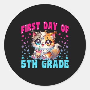 5th Grade Cat Outfits For Girls 1st Day Of Fifth G Classic Round Sticker