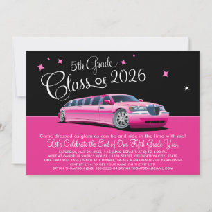 5th Grade Class Girly Pink Limousine Night Out Invitation