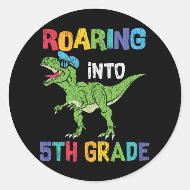 5th Grade Dinosaur First Day School Student Gift Classic Round Sticker (Front)