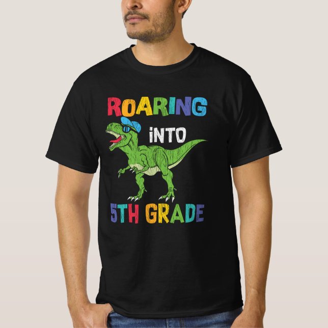 5th Grade Dinosaur First Day School Student Gift T-Shirt (Front)