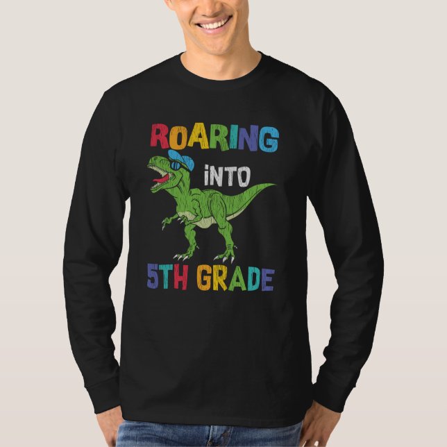 5th Grade Dinosaur First Day School Student Gift T-Shirt (Front)