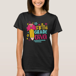 5th Grade Diva Girls Cute Head Bow Student & Teach T-Shirt