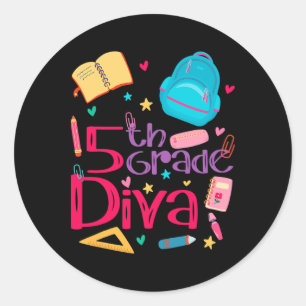 5th Grade Diva Teacher Girl Outfit Cute First Day Classic Round Sticker