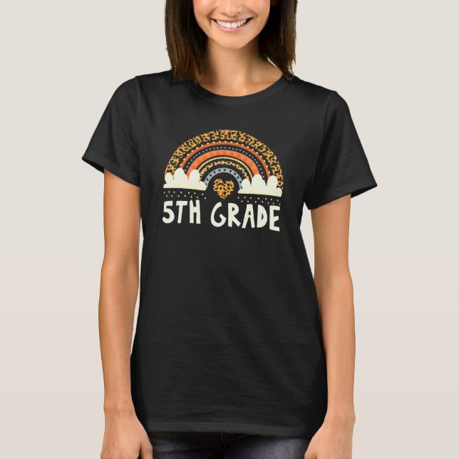 5th Grade Leopard Teacher Student Back To School T-Shirt (Front)